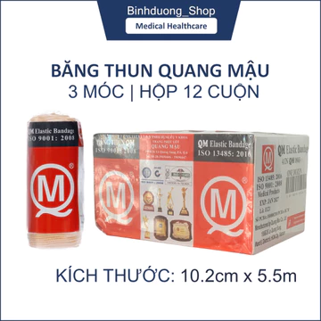 (Date 2029) Hộp 12 cuộn băng thun 3 móc hỗ trợ chấn thương (băng thun Quang Mậu)