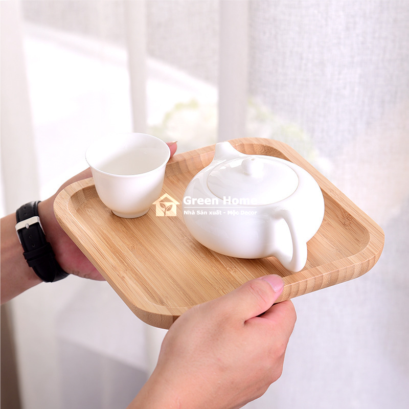 Khay Gỗ Tre Tự Nhiên, Đĩa Gỗ Tre Chụp Hình Decor, Đựng Đồ Ăn Uống Trong Gia Đình, Quán Cafe Nhà Hàng