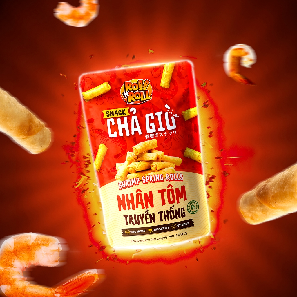 SNACK CHẢ GIÒ ROLL N' ROLL NHÂN TÔM TRUYỀN THỐNG 75g
