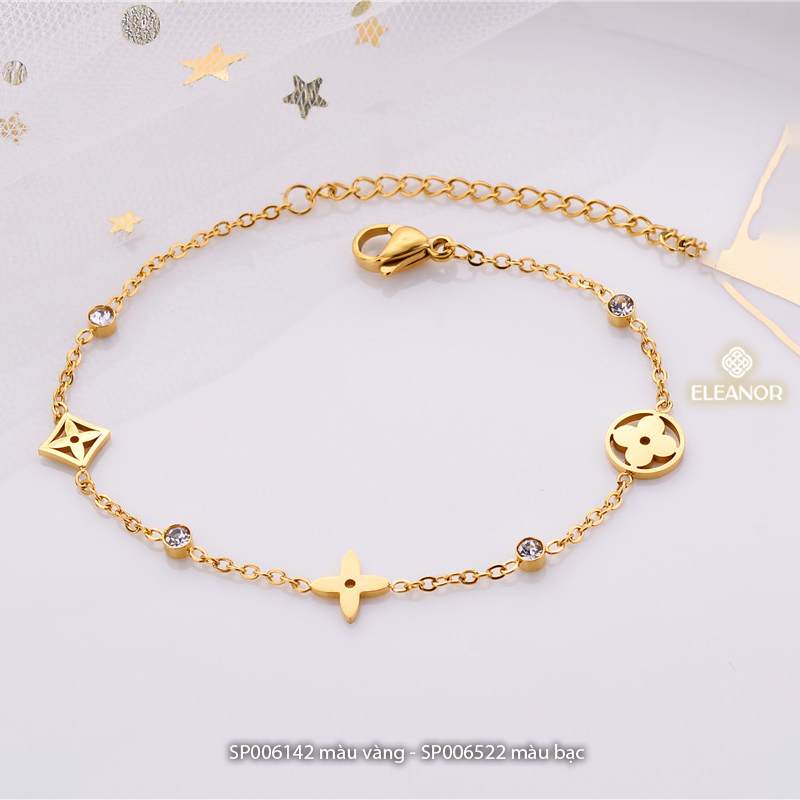 Vòng tay nữ titan Eleanor Accessories hình cỏ 4 lá đính đá phụ kiện trang sức lắc tay 6142
