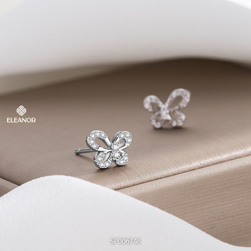 Bông tai nữ chuôi bạc 925 Eleanor Accessories hồ điệp đính đá phụ kiện trang sức khuyên tai 6746