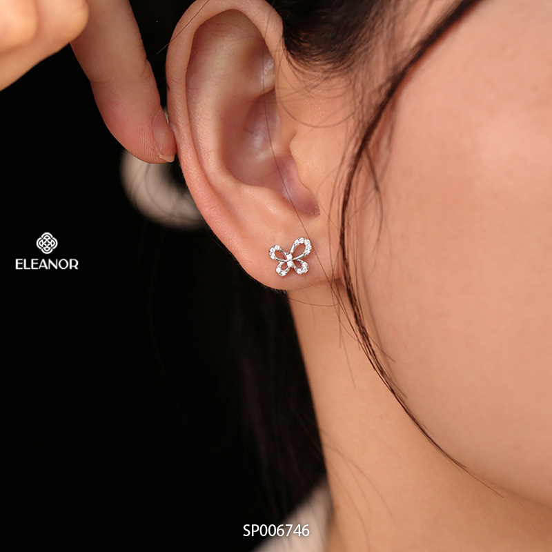Bông tai nữ chuôi bạc 925 Eleanor Accessories hồ điệp đính đá phụ kiện trang sức khuyên tai 6746
