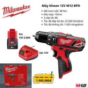 Máy khoan Milwaukee, máy vặn vít Milwaukee 18V và 12V. Chính hãng bảo hành 12 tháng Milwaukee