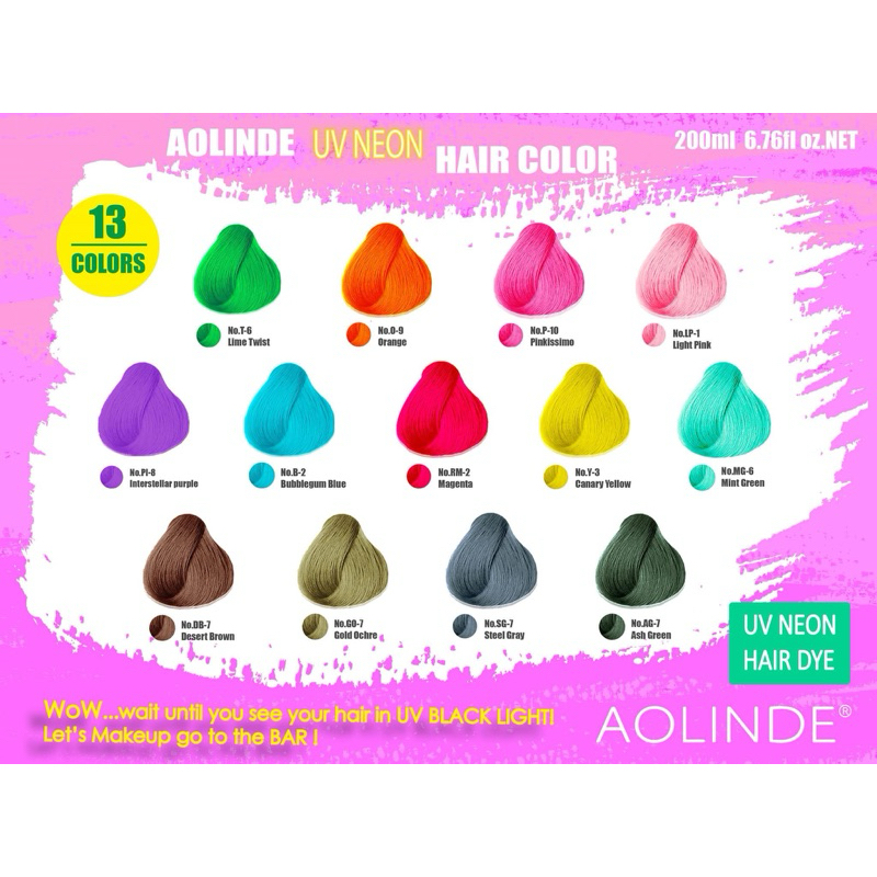 Kem nhuộm tóc Semi UV Neon không Amoniac trên nền tóc tẩy Level 9 - Aolinde Màu hồng Pink 200ml