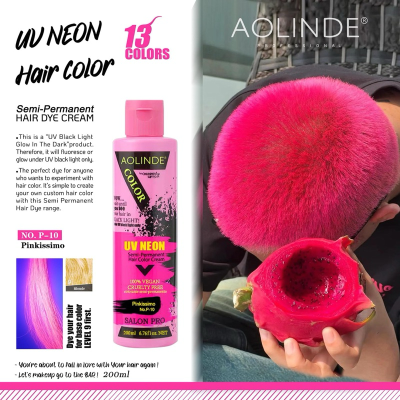 Kem nhuộm tóc Semi UV Neon không Amoniac trên nền tóc tẩy Level 9 - Aolinde Màu hồng Pink 200ml