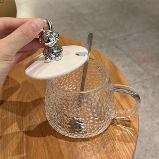 Cốc Thủy Tinh Nắp Gấu Bear Chịu Nhiệt 500ml - Tặng Kèm Thìa , Ly Thủy Tinh Chiu Nhiệt Lên Tới 150 Độ