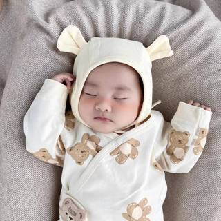 Mũ Tai Gấu Đáng Yêu Bemohome Chất Cotton 2 Lớp Mềm Mại Cho Bé Có Dây Buộc