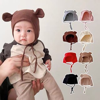 Mũ Tai Gấu Đáng Yêu Bemohome Chất Cotton 2 Lớp Mềm Mại Cho Bé Có Dây Buộc