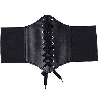 Đai váy liền, corset đầm, áo sơ mi, jumpsuit bản rộng, chất liệu chun co giãn, mặt da PU xỏ dây trang trí W78