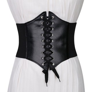 Đai váy liền, corset đầm, áo sơ mi, jumpsuit bản rộng, chất liệu chun co giãn, mặt da PU xỏ dây trang trí W78