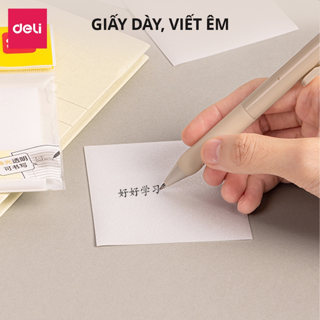 Set 50 Giấy Note Deli Trong Suốt Chống Nước Giấy Ghi Nhớ Ghi Chú Có Keo Dính Chắc Cho Học Sinh Văn Phòng