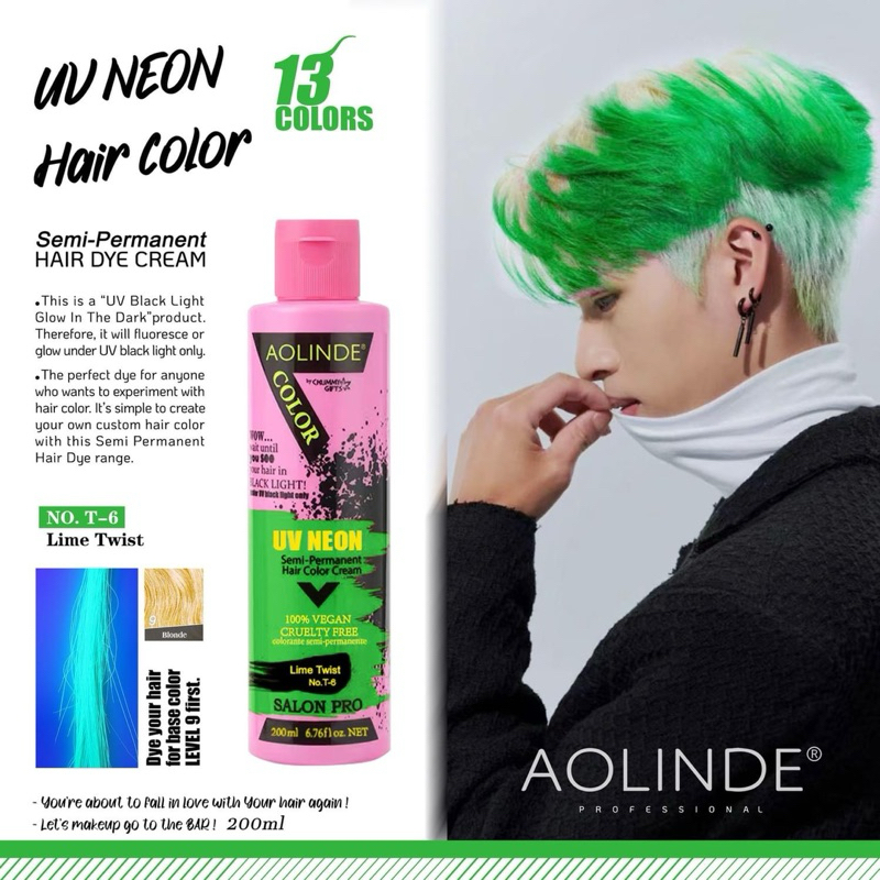 Kem nhuộm tóc Semi UV Neon Không Amoniac trên nền tóc tẩy Level 9 - Lime twist Màu Xanh lá 200ml