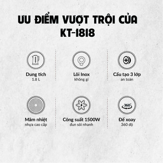 Bình Đun Siêu Tốc OSAKA KT-1818 – Dung Tích 1.8L, Công Suất 1500W, Inox 304, 3 Lớp Cách Nhiệt