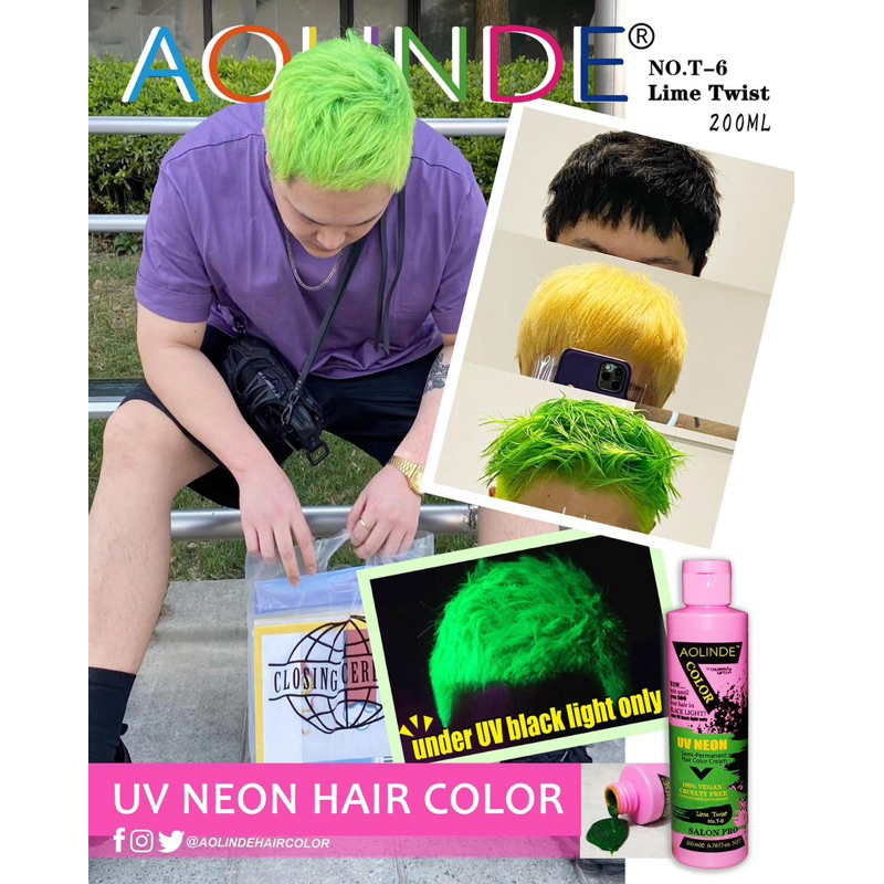 Kem nhuộm tóc Semi UV Neon Không Amoniac trên nền tóc tẩy Level 9 - Lime twist Màu Xanh lá 200ml