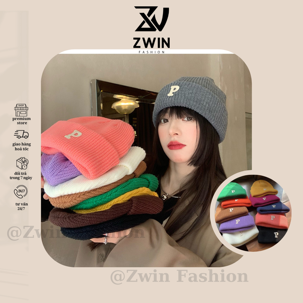 Mũ Len Chùm Đầu Thêu Chữ P Nón Len Dệt Kim Beanie Thời Trang Hàn Quốc ...