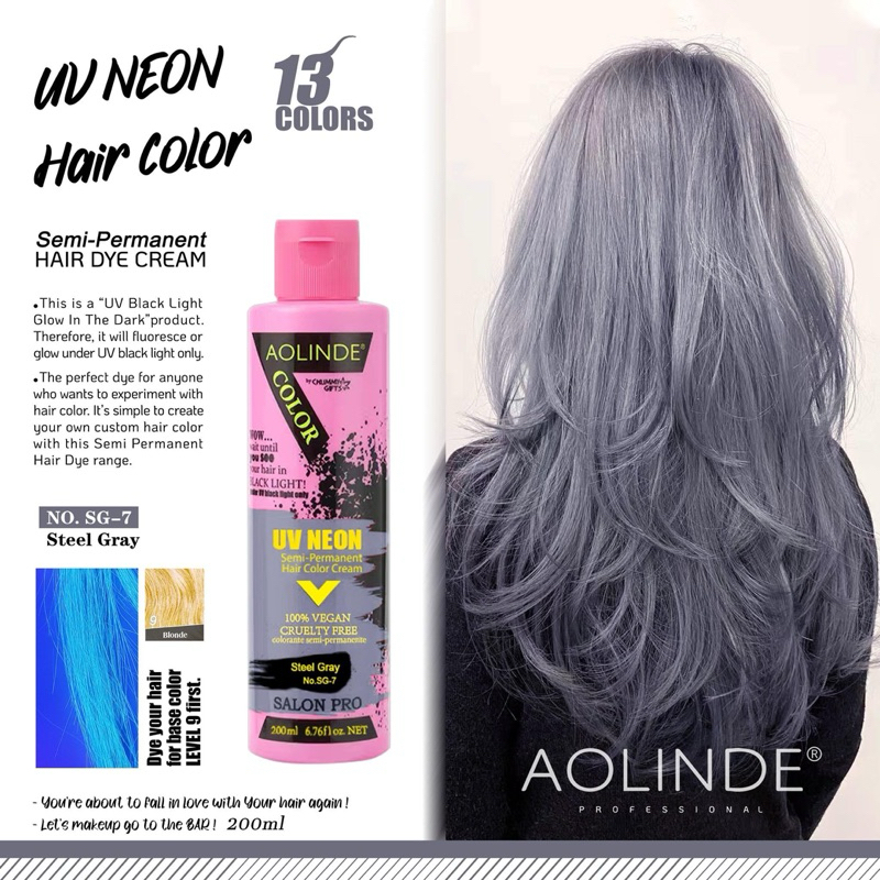 Kem nhuộm tóc Semi UV Neon trên nền tóc tẩy Level 9 (Pha hấp dầu 1:1 - 1:3) - Steel Gray Xám Chì 200ml