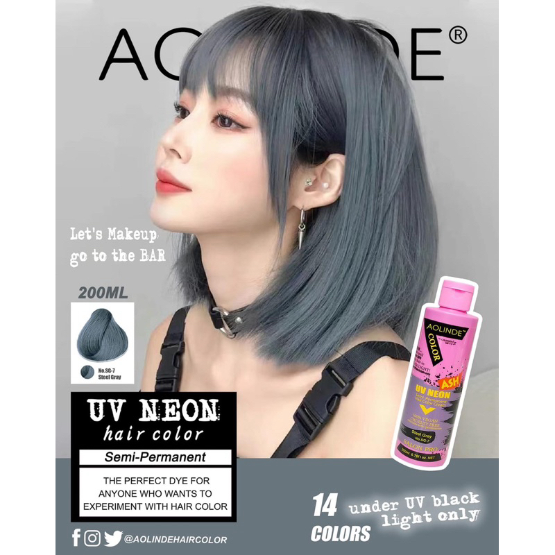 Kem nhuộm tóc Semi UV Neon trên nền tóc tẩy Level 9 (Pha hấp dầu 1:1 - 1:3) - Steel Gray Xám Chì 200ml