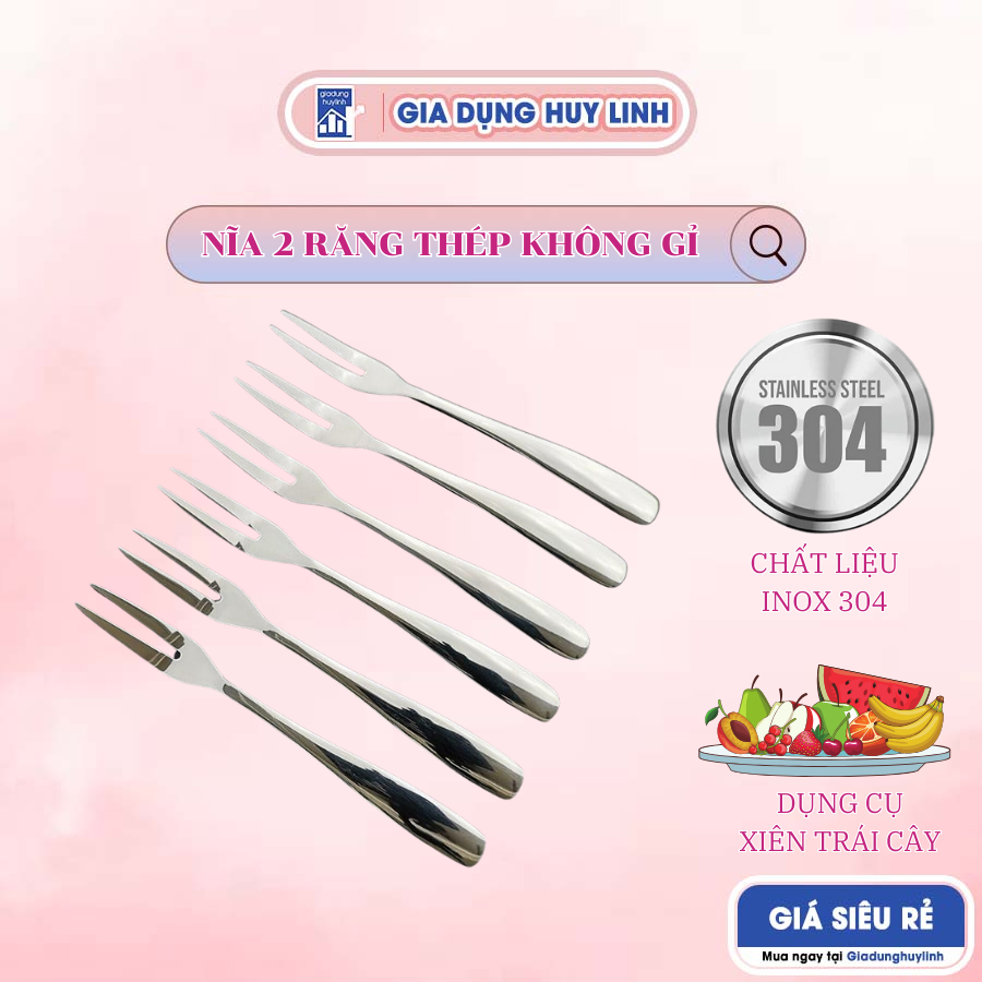 Nĩa inox 304 cao cấp không gỉ ăn trái cây, Cây dĩa inox 2 răng ăn trái ...