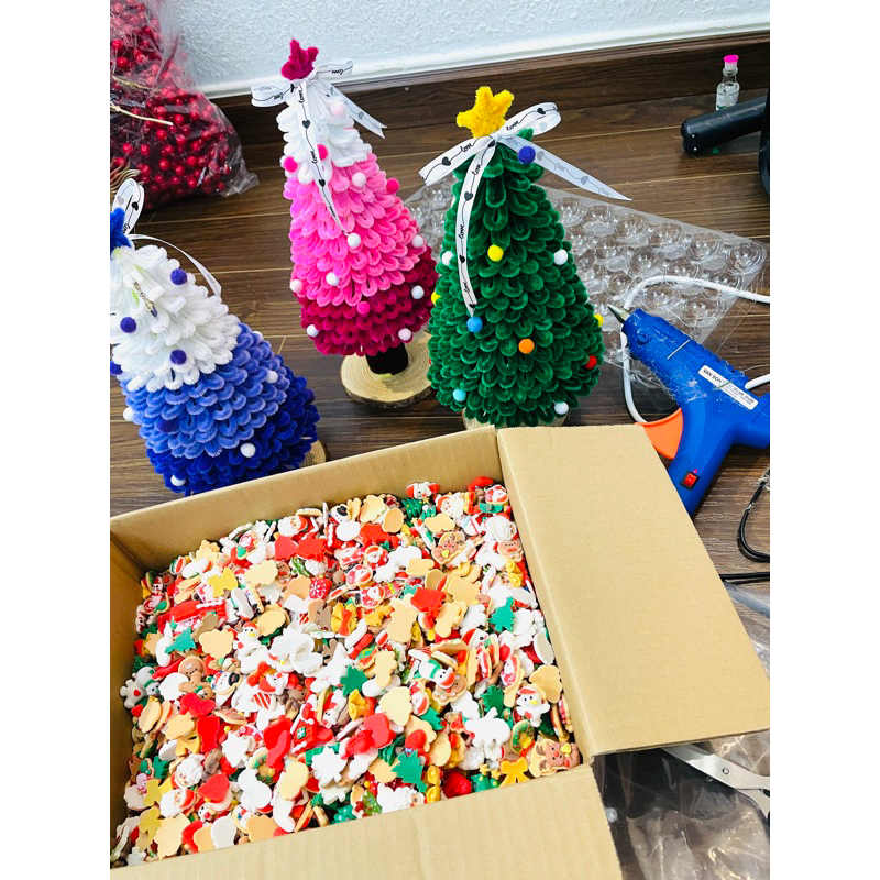 Charm cứng dày Noel trang trí cây thông kẽm nhung , mix trộn ngẫu nhiên ANGIHOME