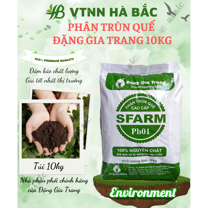 Phân Trùn Quế - Phân Bón Hữu Cơ SFARM PB01 Bọc 10KG Đặng Gia Trang, Đã Xử Lý, Dinh Dưỡng Cây Trồng