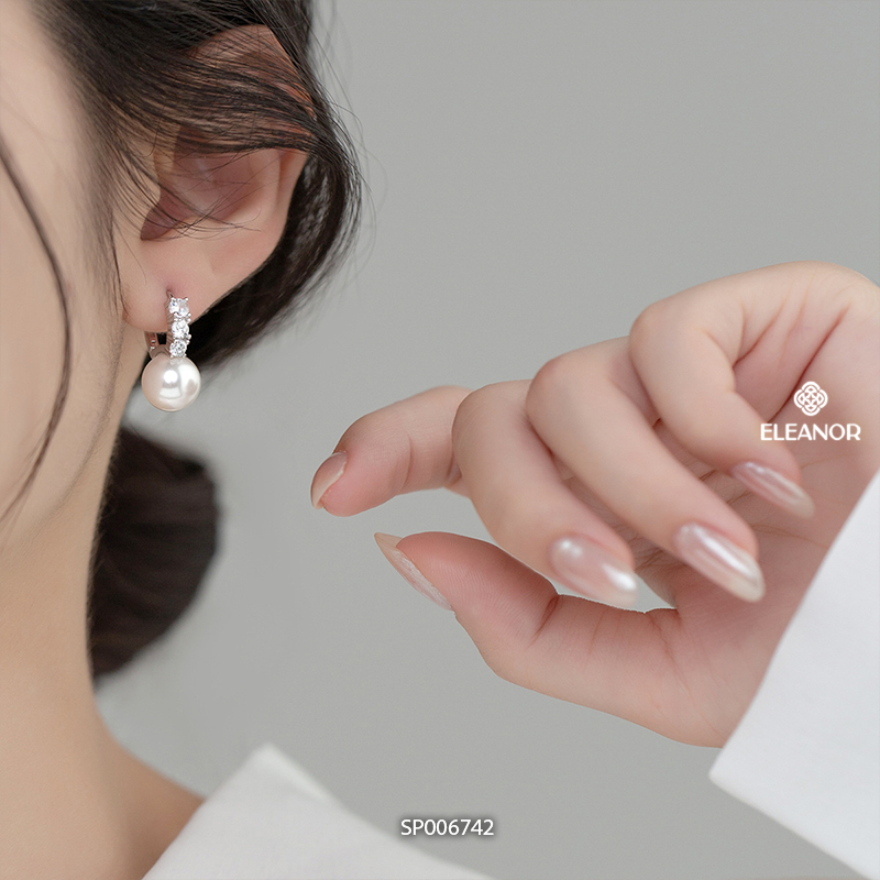 Bông tai nữ chuôi bạc 925 Eleanor Accessories đính đá khuyên tai tròn phụ kiện trang sức 6742