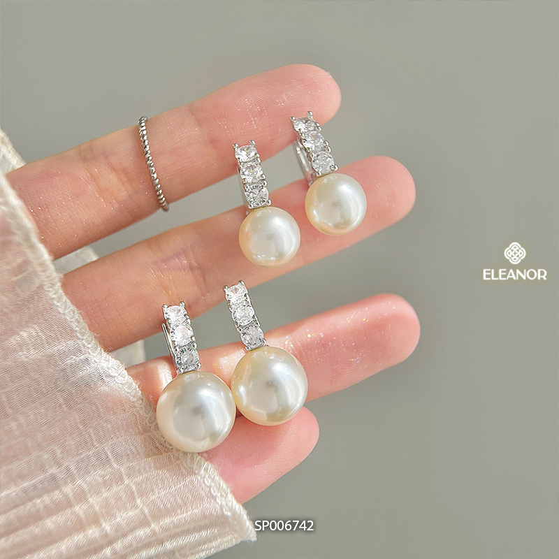 Bông tai nữ chuôi bạc 925 Eleanor Accessories đính đá khuyên tai tròn phụ kiện trang sức 6742