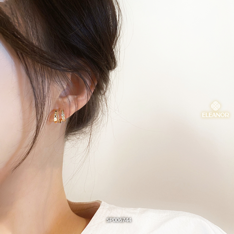 Bông tai nữ chuôi bạc 925 Eleanor Accessories viền cong khuyên tai đính đá phụ kiện trang sức 6744