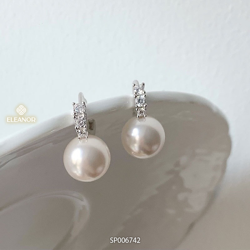 Bông tai nữ chuôi bạc 925 Eleanor Accessories đính đá khuyên tai tròn phụ kiện trang sức 6742