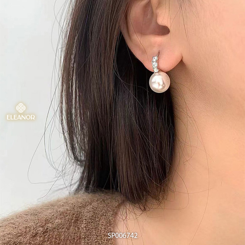 Bông tai nữ chuôi bạc 925 Eleanor Accessories đính đá khuyên tai tròn phụ kiện trang sức 6742