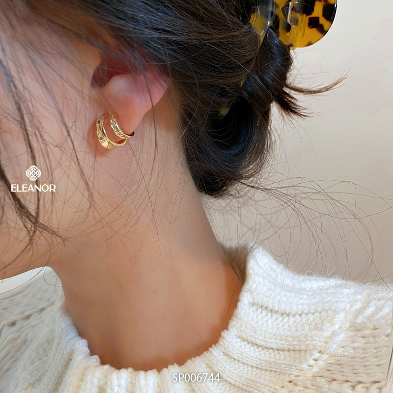 Bông tai nữ chuôi bạc 925 Eleanor Accessories viền cong khuyên tai đính đá phụ kiện trang sức 6744