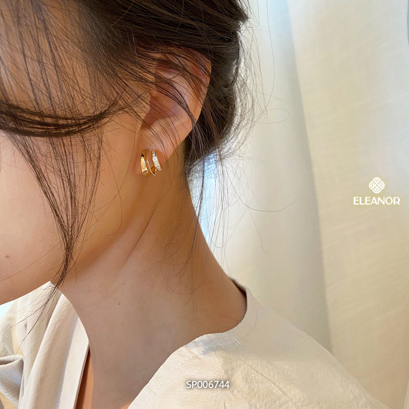 Bông tai nữ chuôi bạc 925 Eleanor Accessories viền cong khuyên tai đính đá phụ kiện trang sức 6744