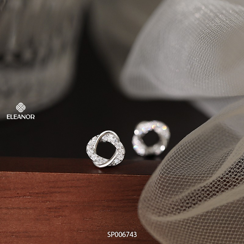 Bông tai nữ chuôi bạc 925 Eleanor Accessories viền xoắn phụ kiện trang sức khuyên tai đính đá 6743