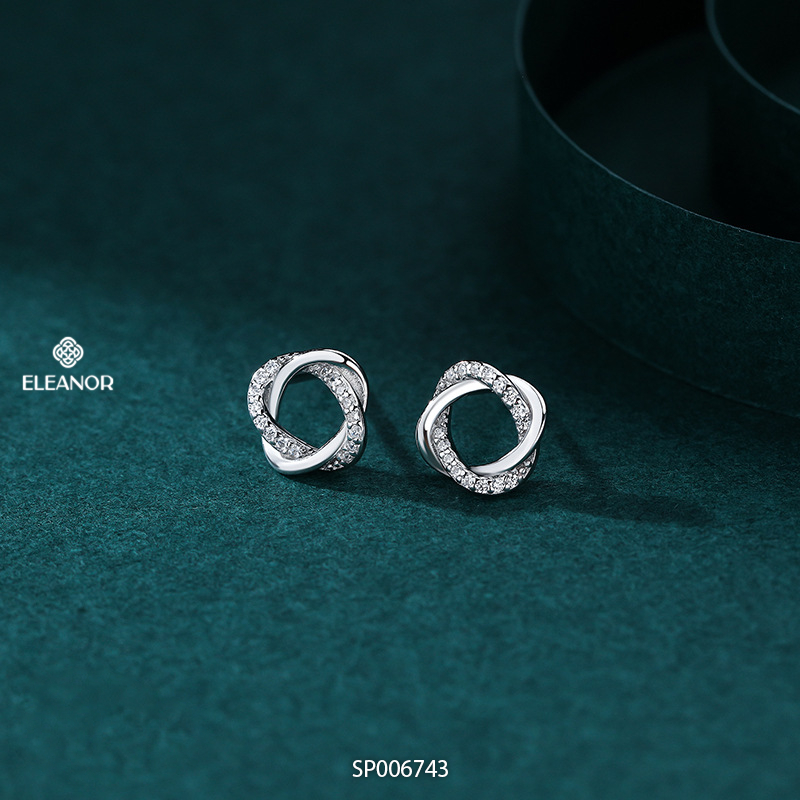 Bông tai nữ chuôi bạc 925 Eleanor Accessories viền xoắn phụ kiện trang sức khuyên tai đính đá 6743