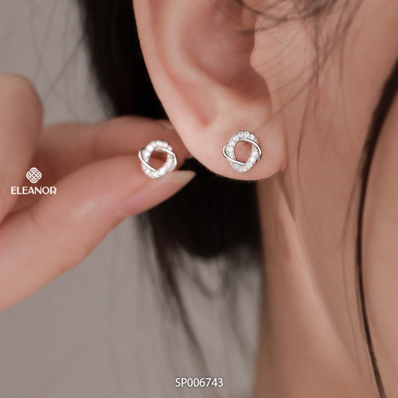 Bông tai nữ chuôi bạc 925 Eleanor Accessories viền xoắn phụ kiện trang sức khuyên tai đính đá 6743