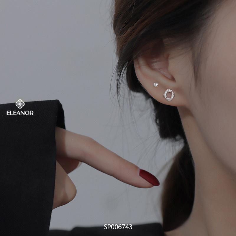Bông tai nữ chuôi bạc 925 Eleanor Accessories viền xoắn phụ kiện trang sức khuyên tai đính đá 6743