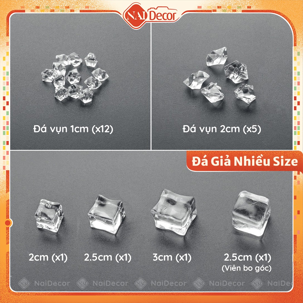 Đá viên giả Nai Decor trang trí chụp ảnh (Nhiều kích thước), Đá Nhựa Acrylic, Đá Không Tan, Đá Giả làm Đạo cụ chụp ảnh