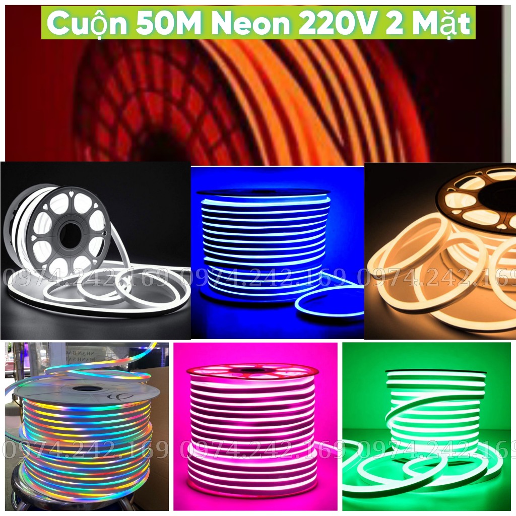 Cuộn 50M Dây Đèn Led Neon Flex Điện 220V 2 Mặt Tặng Kèm 1 Dây Nguồn ...