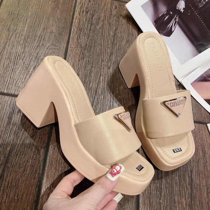 Guốc cao gót nữ 9P bản ngang phối tag đá chất da mềm nhẹ đi êm kiểu dáng thời trang Dép guốc nữ MT Shoes