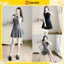Set gile sát nách phối cổ áo sơ mi mix chân váy xếp ly, áo blazer sát nách mix chân váy sang chảnh