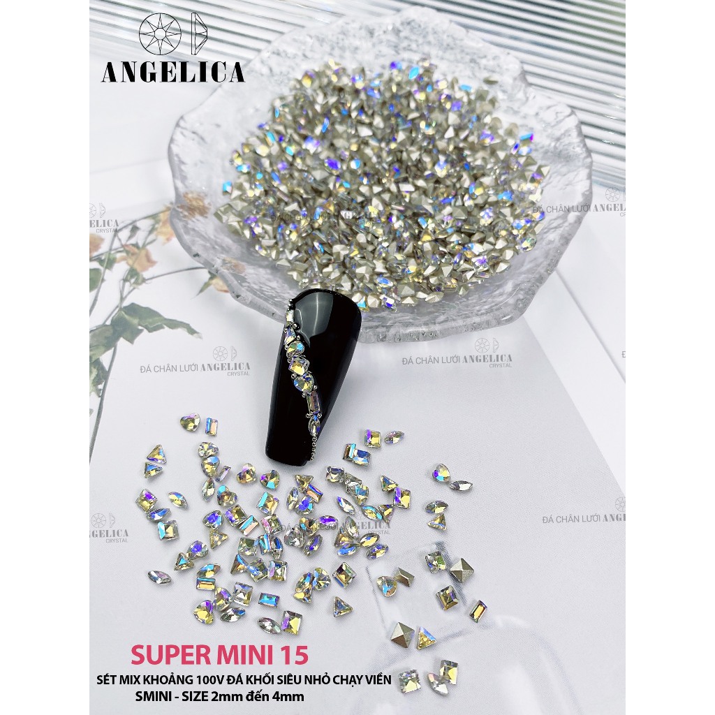 Set khoảng 100 viên đá khối hạt gạo chữ nhật super mini siêu nhỏ chân nhọn nails chân vàng trang trí móng ANGELICA SMINI