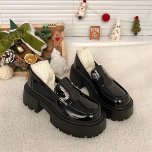 Giày búp bê Lolita nữ da bóng đế cao mũi tròn xinh xắn phong cách Hàn Quốc - NT Shoes G66