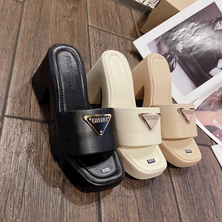 Guốc cao gót nữ 9P bản ngang phối tag đá chất da mềm nhẹ đi êm kiểu dáng thời trang Dép guốc nữ MT Shoes