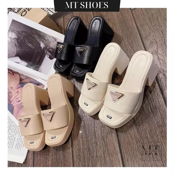 Guốc cao gót nữ 9P bản ngang phối tag đá chất da mềm nhẹ đi êm kiểu dáng thời trang Dép guốc nữ MT Shoes