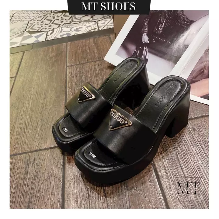 Guốc cao gót nữ 9P bản ngang phối tag đá chất da mềm nhẹ đi êm kiểu dáng thời trang Dép guốc nữ MT Shoes