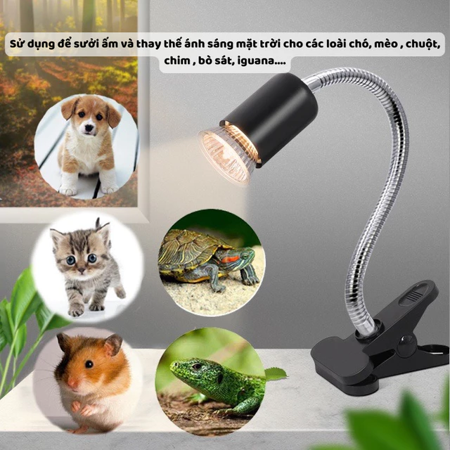 Đèn sưởi cho thú cưng, Đèn sưởi cho động vật, chó mèo, bò sát. Đèn UVA+UVB, đèn sưởi sứ toả nhiệt