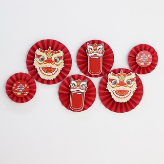 Set 6 quạt giấy đỏ ĐẦU LÂN 3 size trang trí Tết, quạt giấy đỏ trang trí chúc mừng năm mới { H }