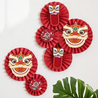 Set 6 quạt giấy đỏ ĐẦU LÂN 3 size trang trí Tết, quạt giấy đỏ trang trí chúc mừng năm mới { H }