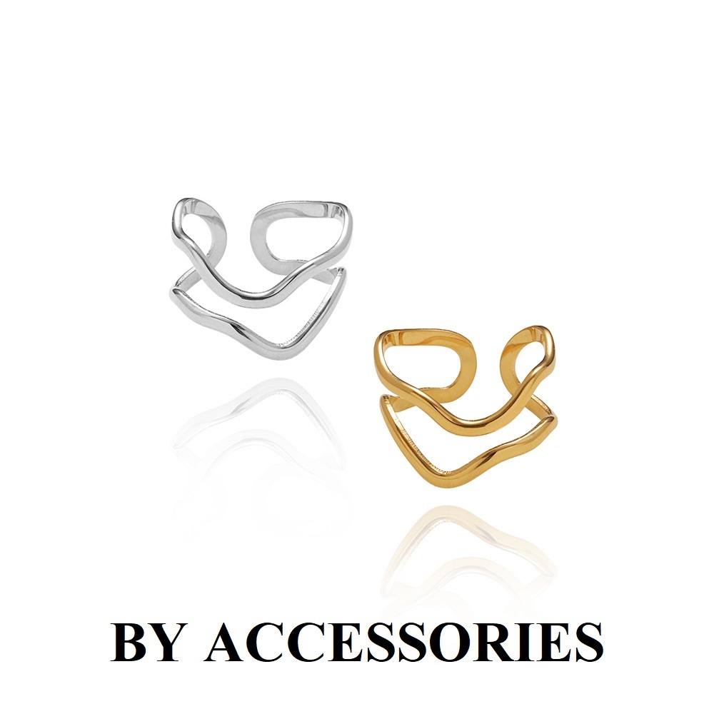 Nhẫn nam nữ unisex titan 2 vòng gợn sóng dáng chữ V kiểu hở Freesize không gỉ thời trang WR2349 BY ACCESSORIES