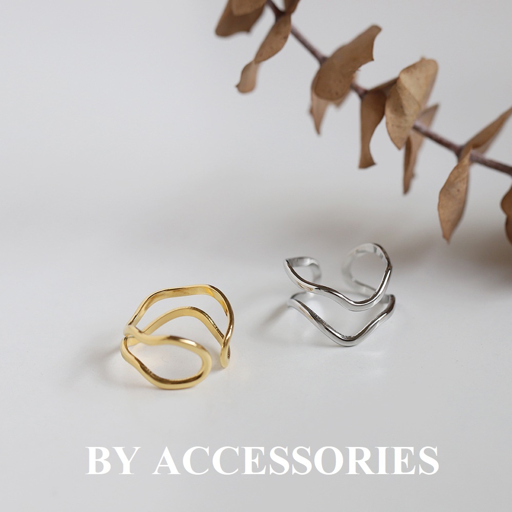Nhẫn nam nữ unisex titan 2 vòng gợn sóng dáng chữ V kiểu hở Freesize không gỉ thời trang WR2349 BY ACCESSORIES
