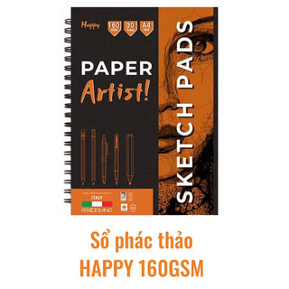 HAPPY - Giấy vẽ chì, vẽ ký hoạ, vẽ phác hoạ, giấy vẽ sketch 160gsm / 200gsm🐻🌸 bút chì, bút kim, sáp, phấn, than chì